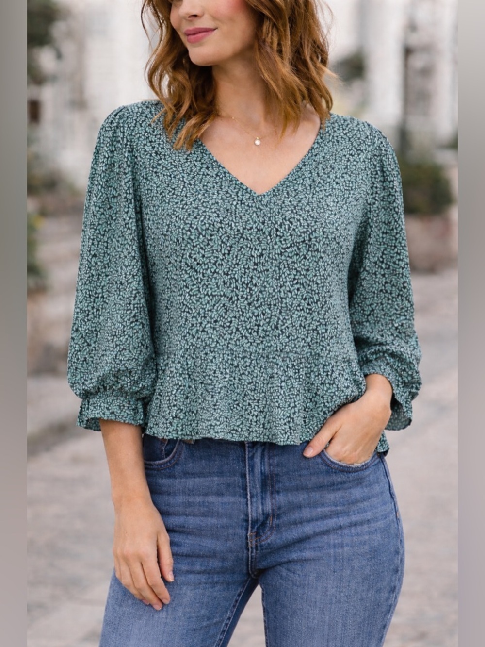 A New Day Blouse Small Flowy Peplum Sleeve Top boho